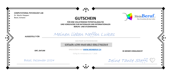 Beispiel eines sofort verf&uuml;gbaren meinBeruf.ch-Gutscheins